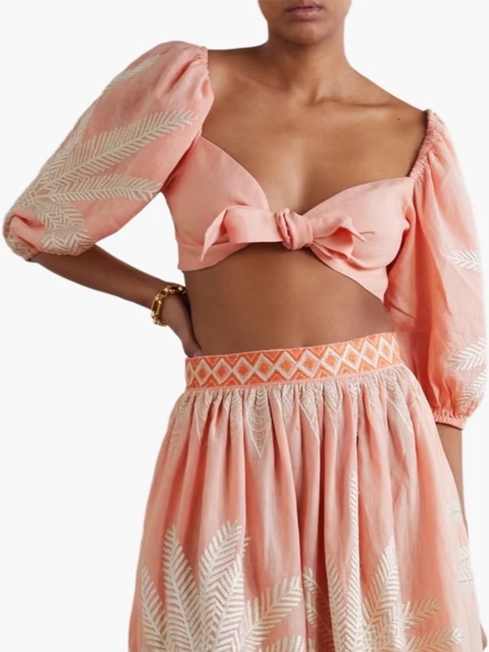 NWT Emporio Sirenuse ‘Thaia’ Palm Embroidery Top in “Fresh Salmon” Peach Size 12
